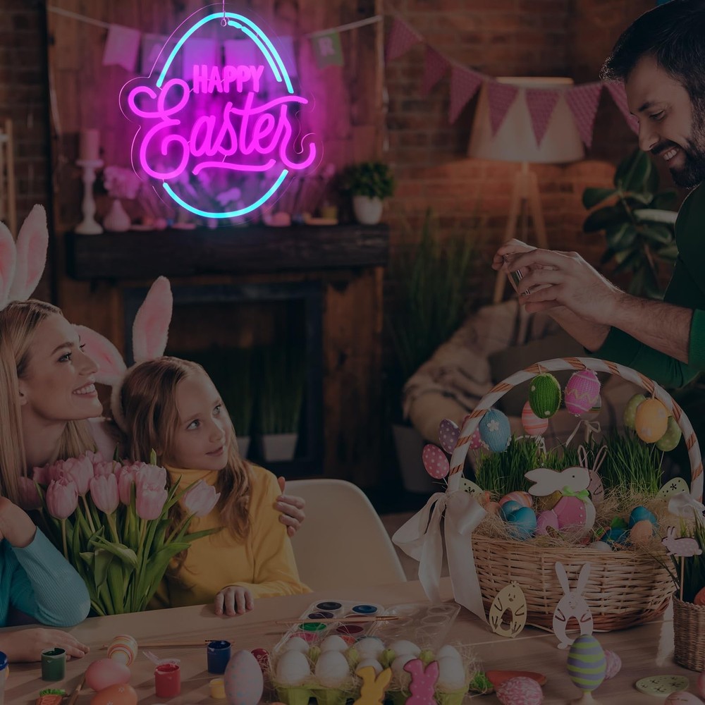 Baquler Easter Neon Sign for Wall Decor Egg Happy Easter LED Neon Light Windo...