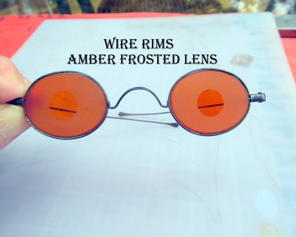 Frosted Amber Civil War Sharpshooter Glasses w/ Case Frosted Lens Wire Rims