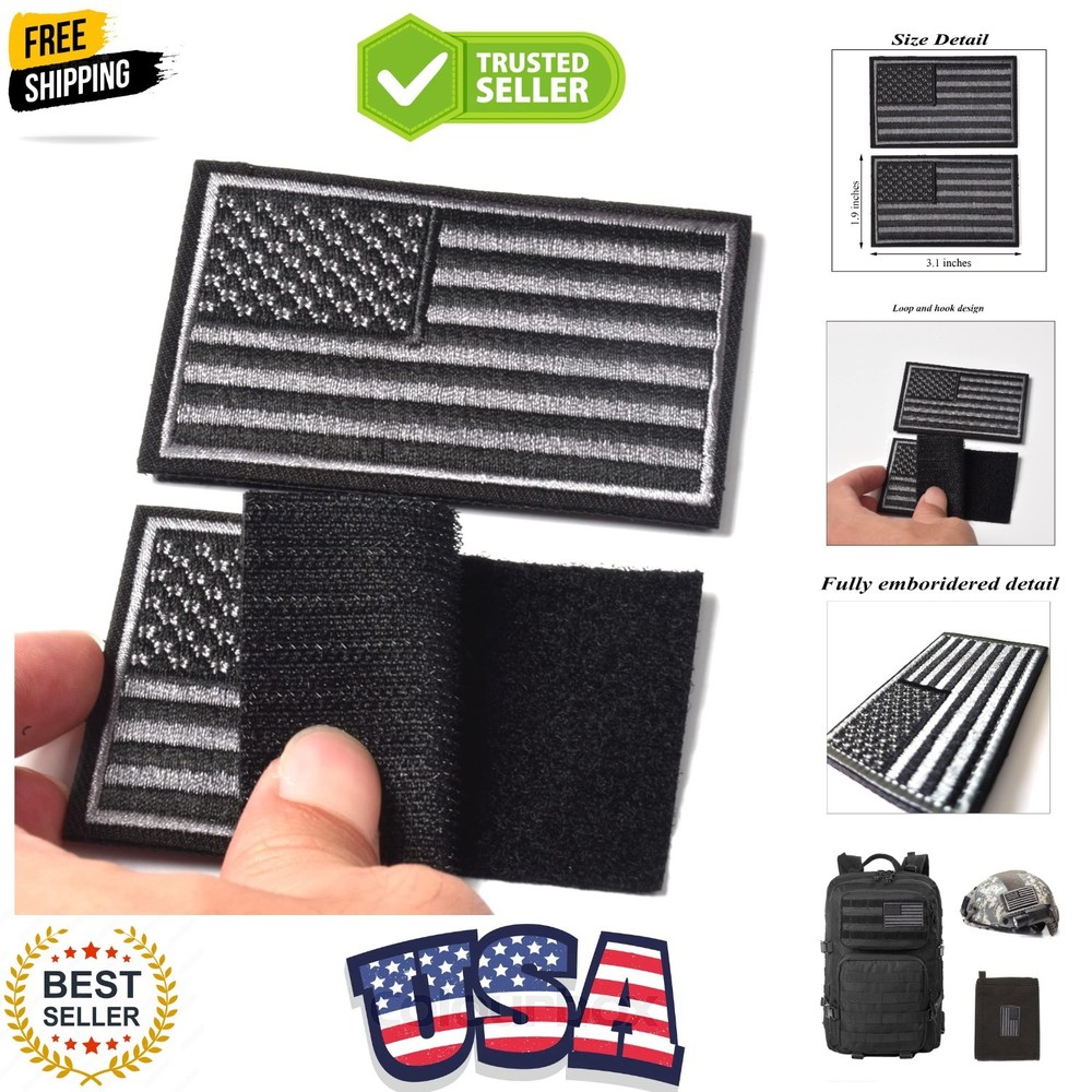 2PCS American Flag Patches, Hook & Loop Tactical Morale Patch Full Embroidery...