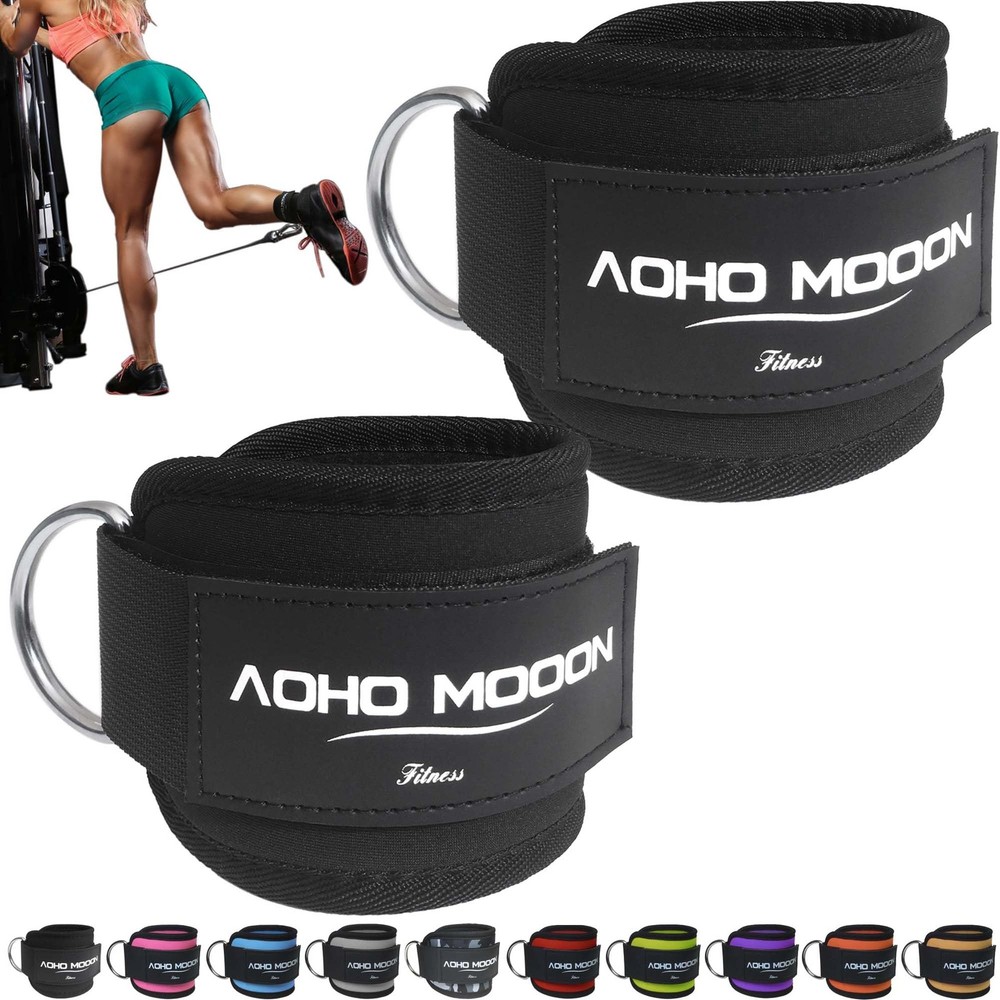 AOHO MOOON Pair Comfortable Adjustable Ankle Straps for Cable Pair, Black