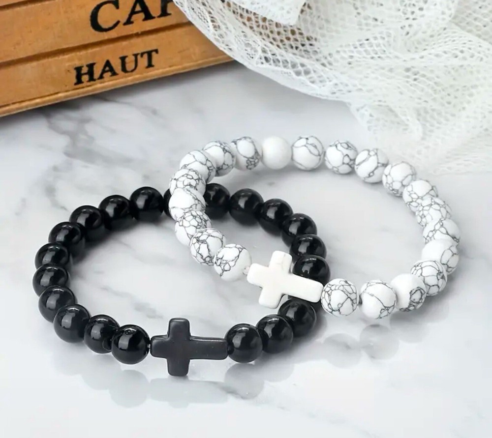 2 Black And White Cross Bracelet