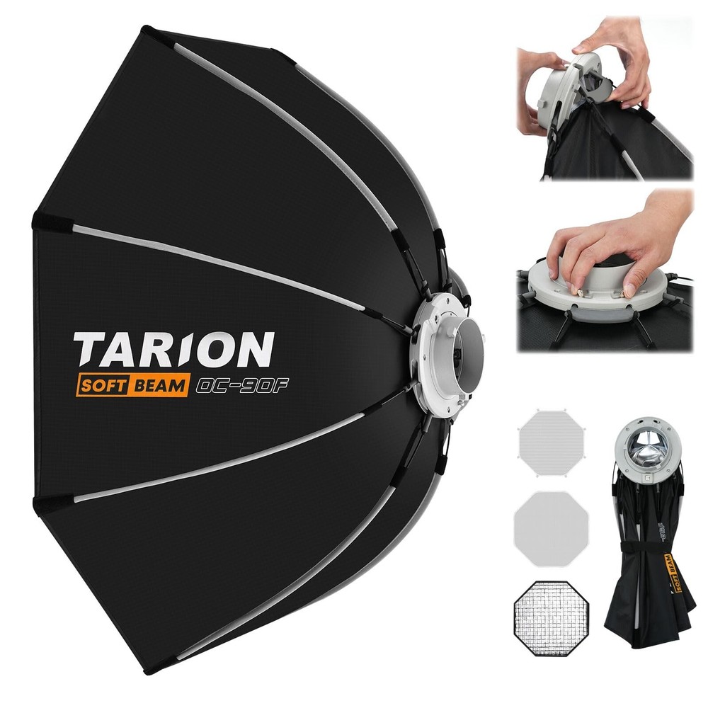 TARION Foldable Octagonal Softbox 35.4in(90cm): Quick 1-Step Setup Bowens Mou...