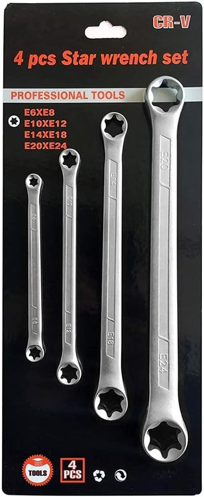 4 Piece TRX-Star E-Torx Box Wrench Set, E6 E8 E10 E12 E14 E18 E20 E24 Silver