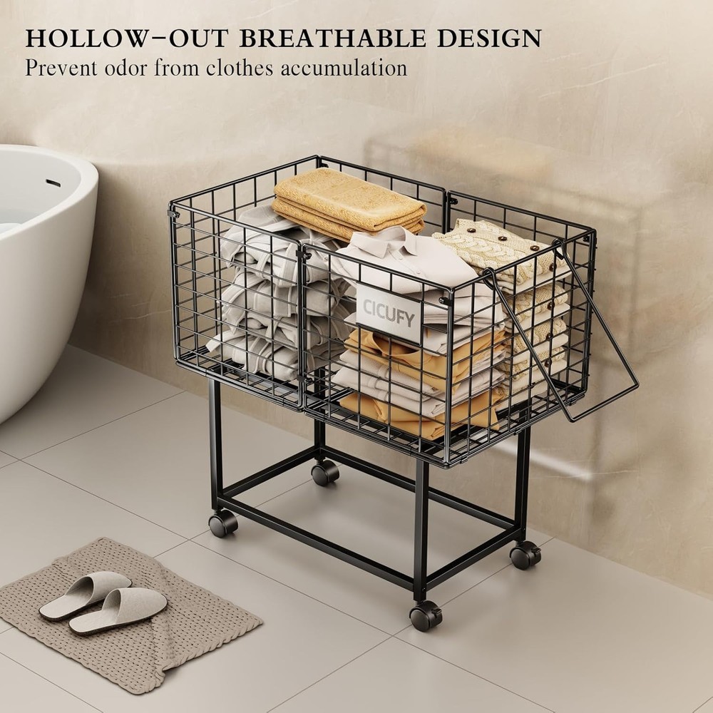 Multi-Functional 80L Wheeled Laundry Hamper with Breathable Design and Handle