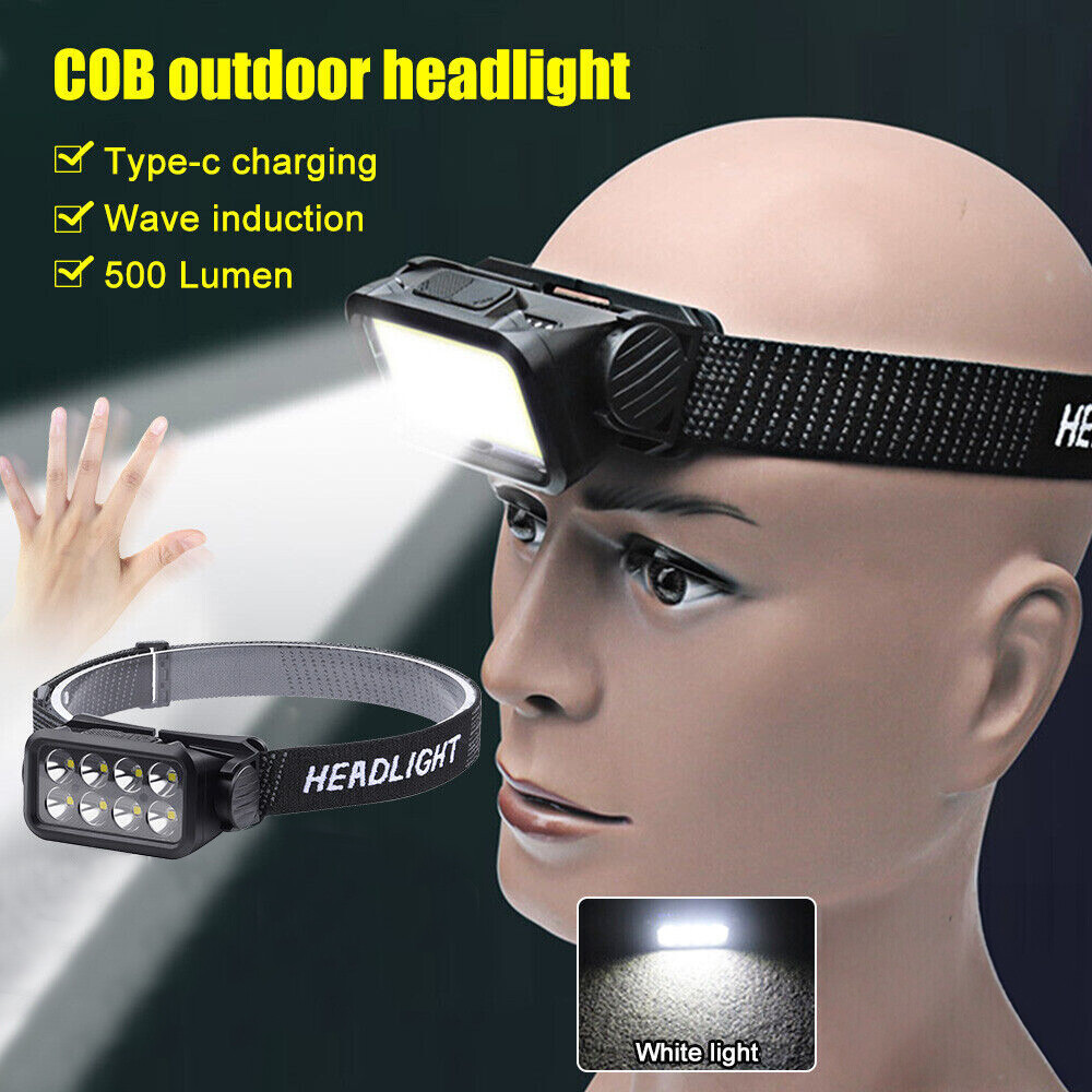 COB LED Headlamp USB Rechargeable Headlight Torch Work Light Bar Head Band Lamp