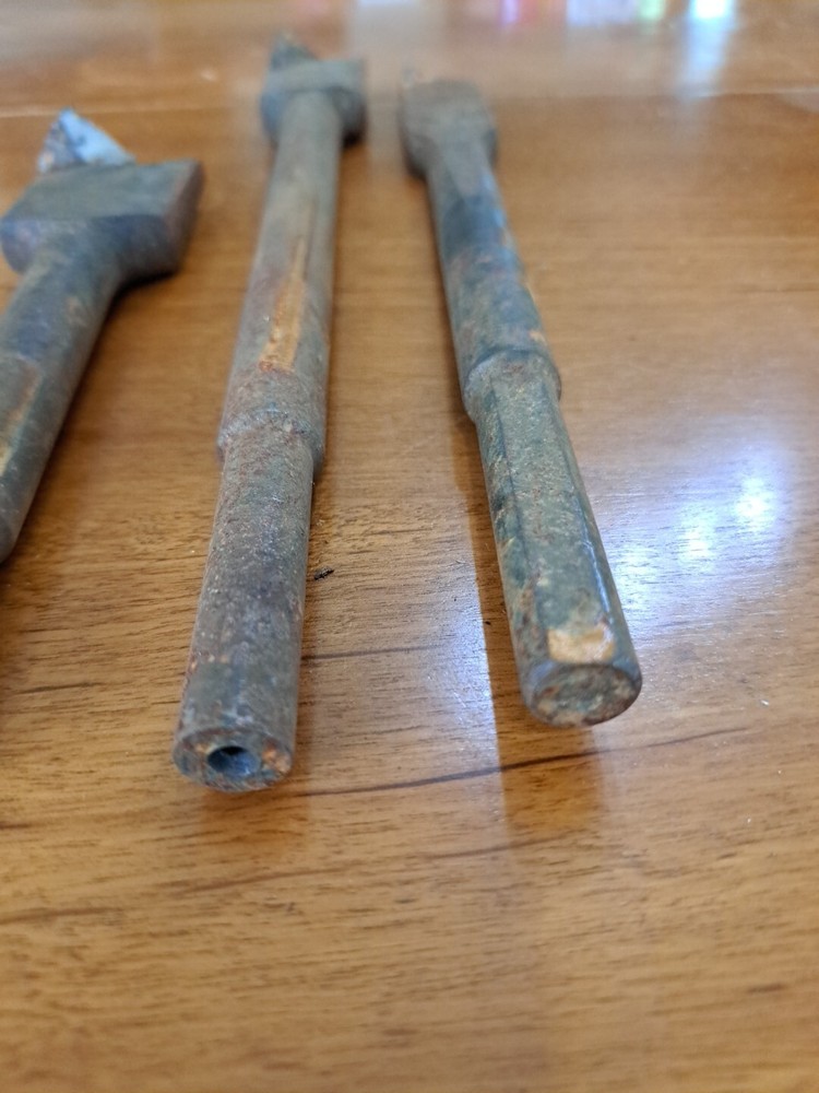 3 Vintage Antique Spade Boring Drill Bits