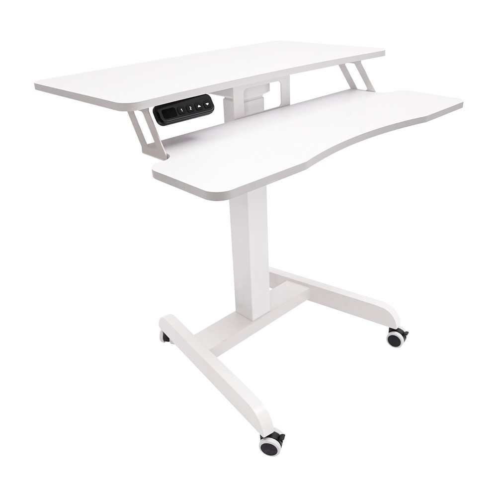 White Computer Desk Height Adjustable Rolling Electric Podium Desk For Office