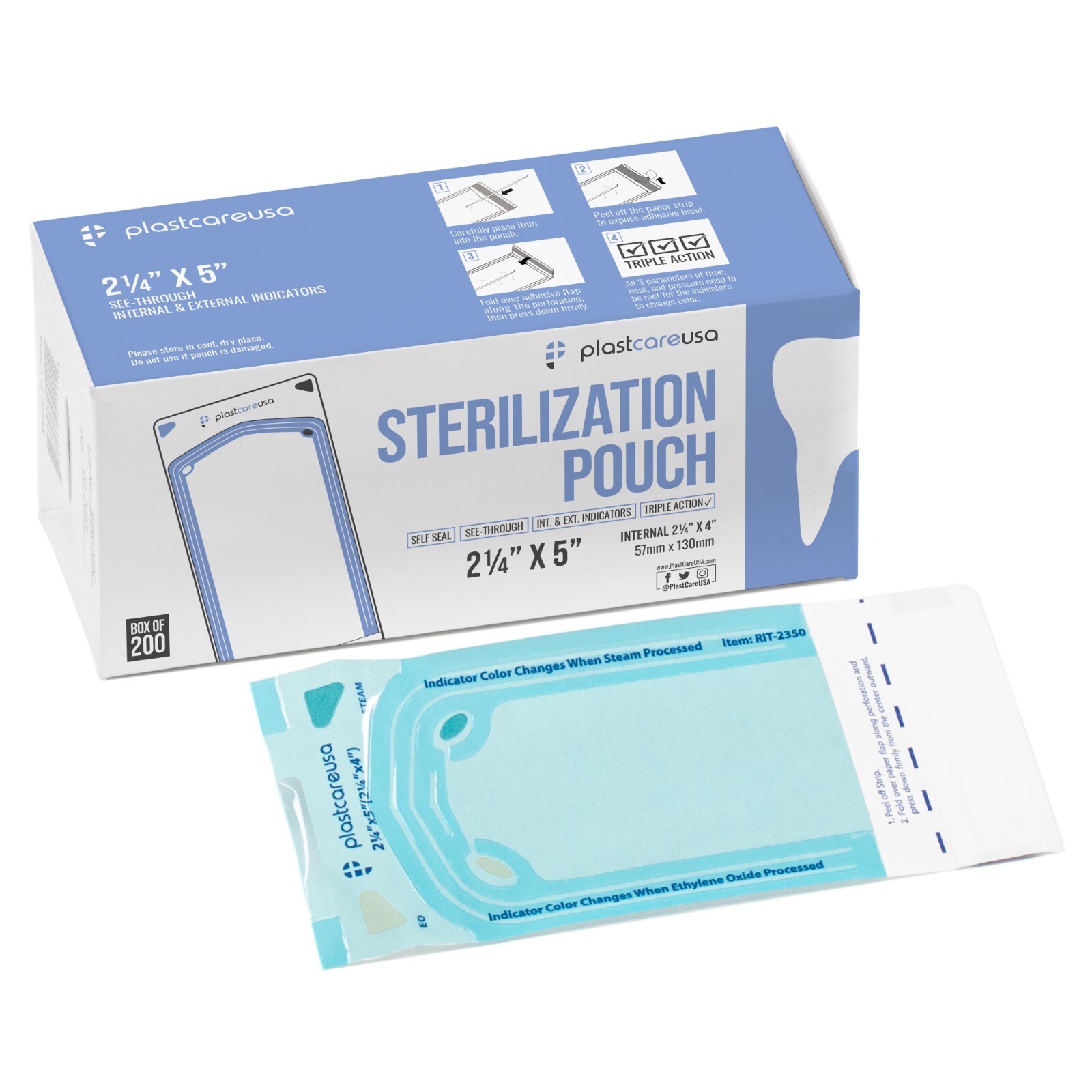 2.25" x 4" Self-Sealing Sterilization Pouches for Autoclave (1 Box of 200)