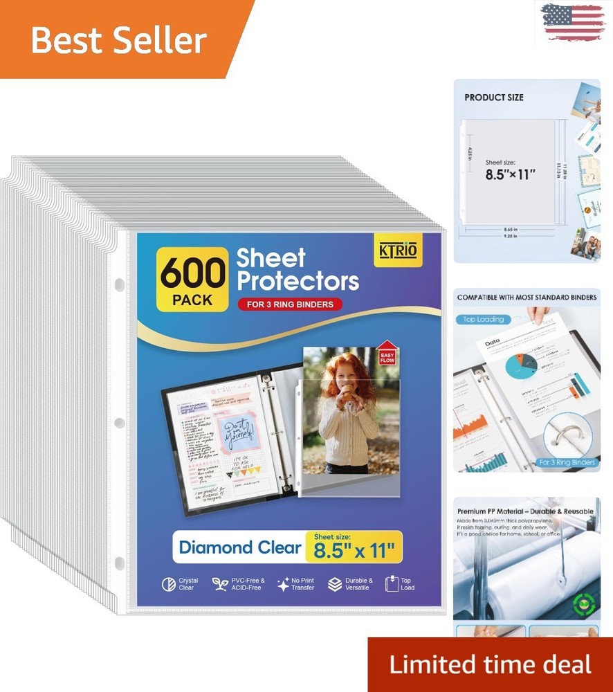 Versatile 600 Clear Polypropylene Page Protectors for 3 Ring Binder Organization