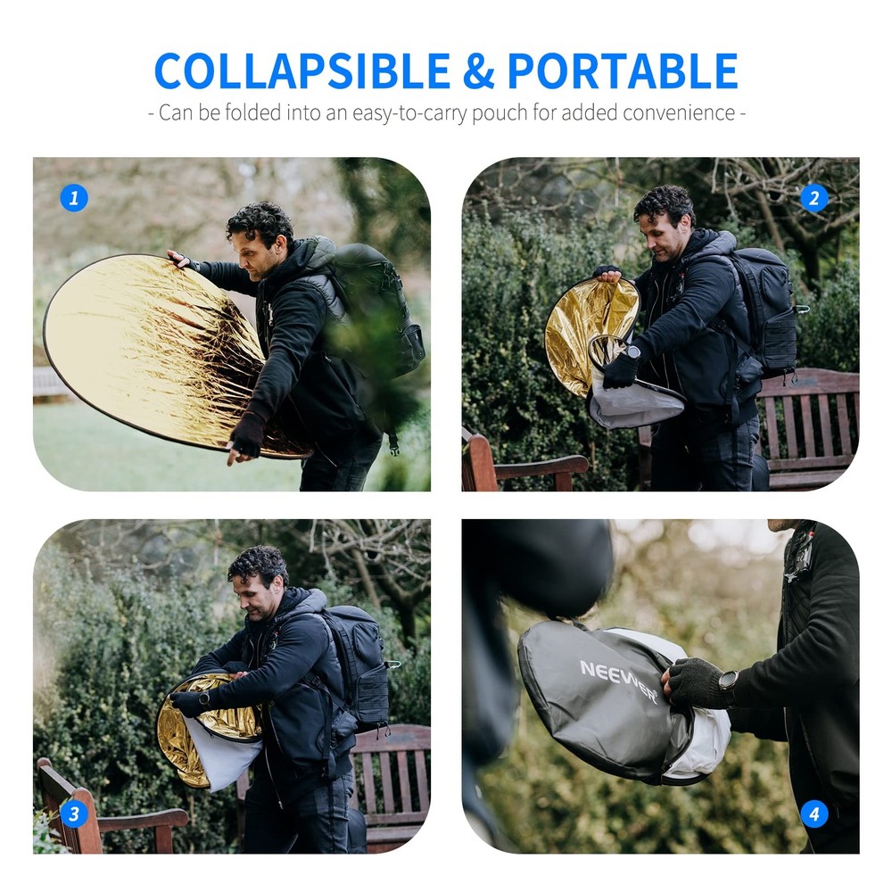 NEEWER 43" 5-in-1 Collapsible Light Reflector Diffuser Multi Disc Studio Outdoor