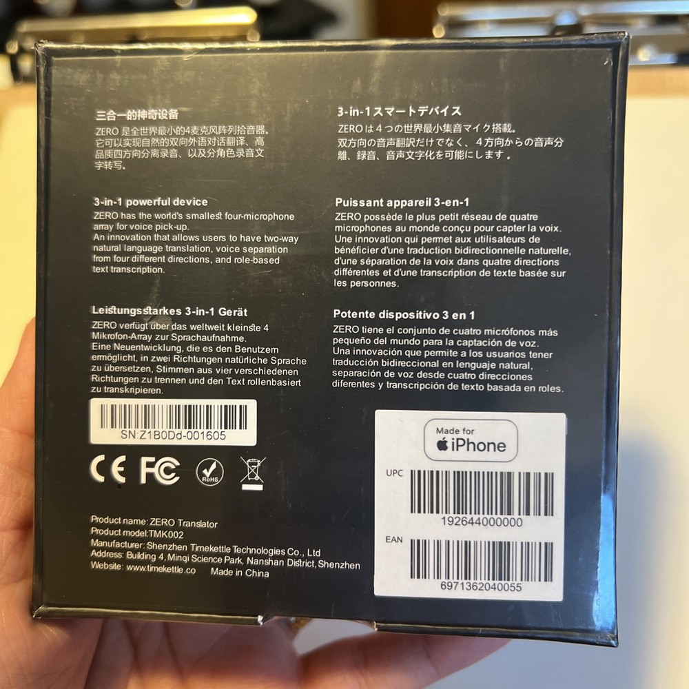 Timekettle Zero Translator Device for iPhone IOS - Black - NEW