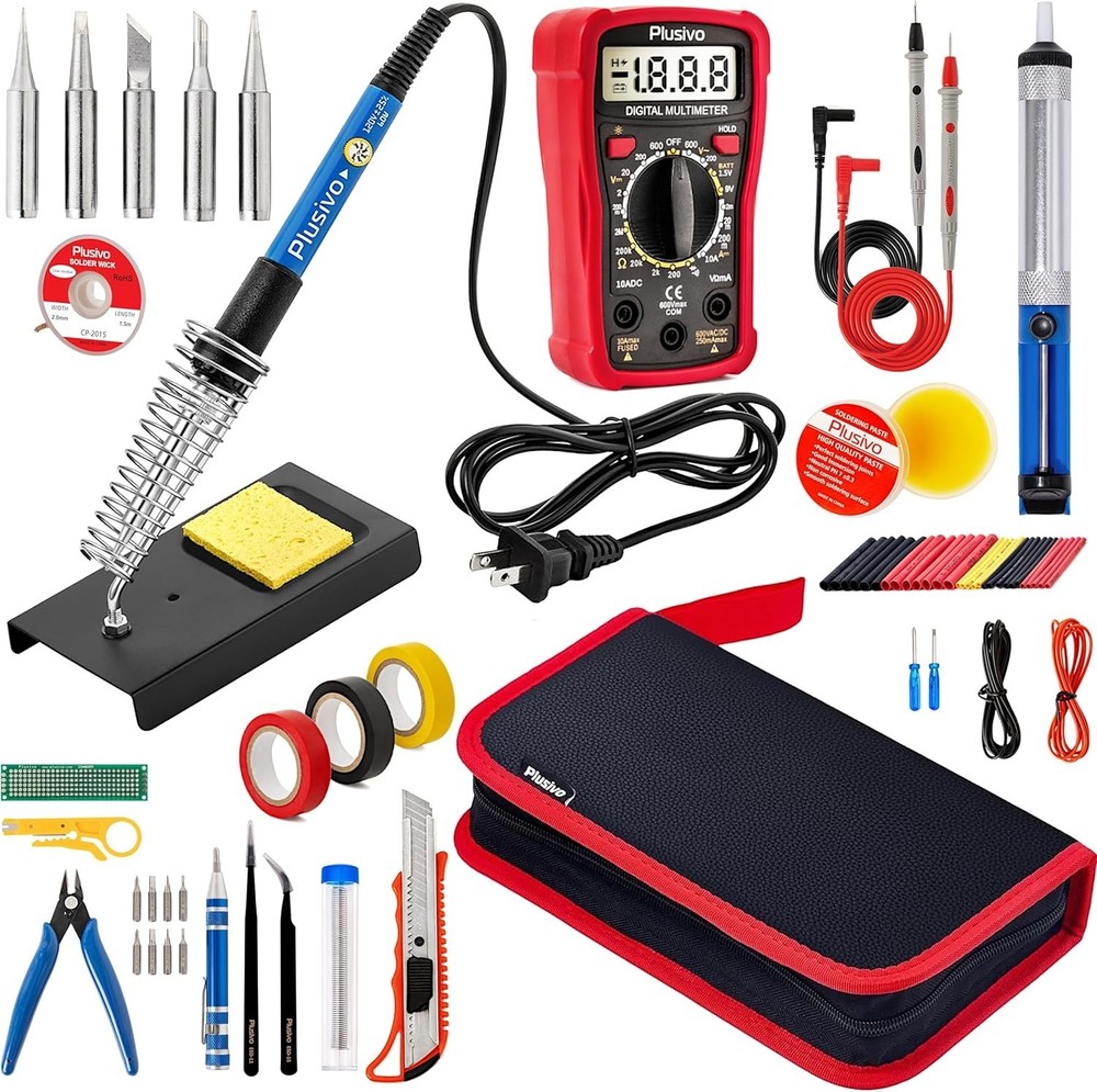 Soldering Iron Kit 60W Adjustable Temp Multimeter Tips Wires USB DIY Electronics