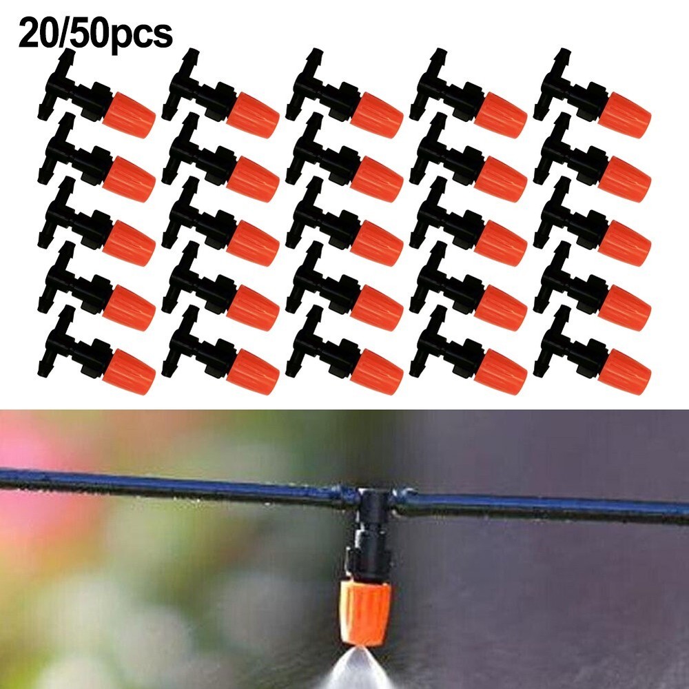 20/50pcs Single Orange Adjustable Atomizing Nozzle With Connector + 4/7 Pipe Tee