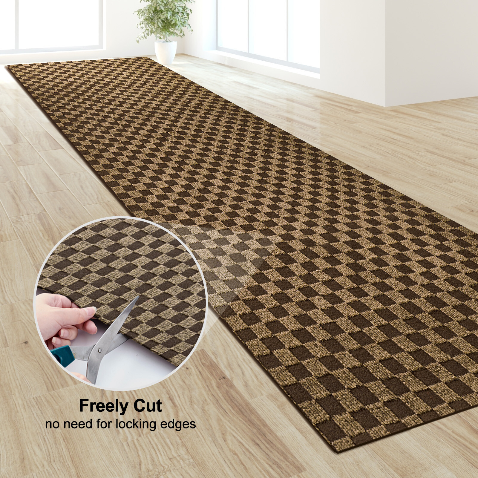 Runner Rug Hallway Non Slip Rubber Back Custom Size as Carpet Doormat Checkered