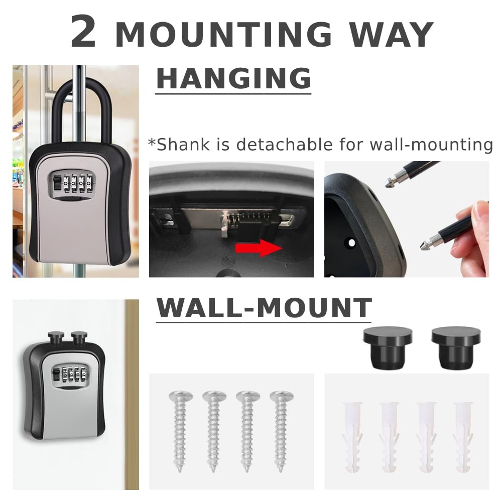 Lock Box for Keys with Code Resettable, Portable Lockbox Hide a Key Outside 4...