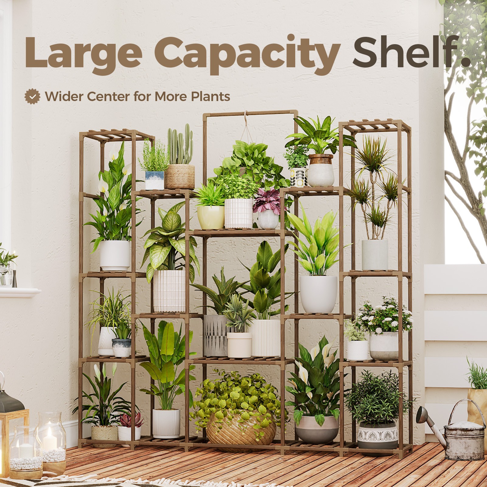 Bamworld Plant Shelf Indoor Hanging Plant Stand Large Flower Holder Wood Stand