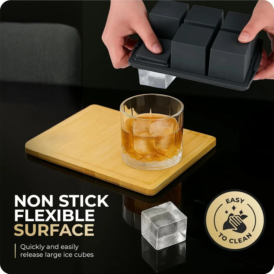 2 Pack 2 Inch Large Silicone Ice Cube Trays Square Ice Cube Molds for Whiskey