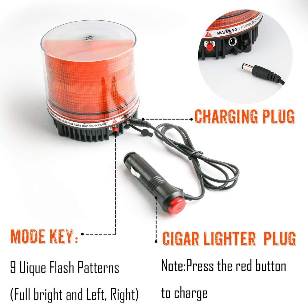 LE-JX Amber Wireless Rotating Beacon Orange Battery Led Strobe Warning Light ...