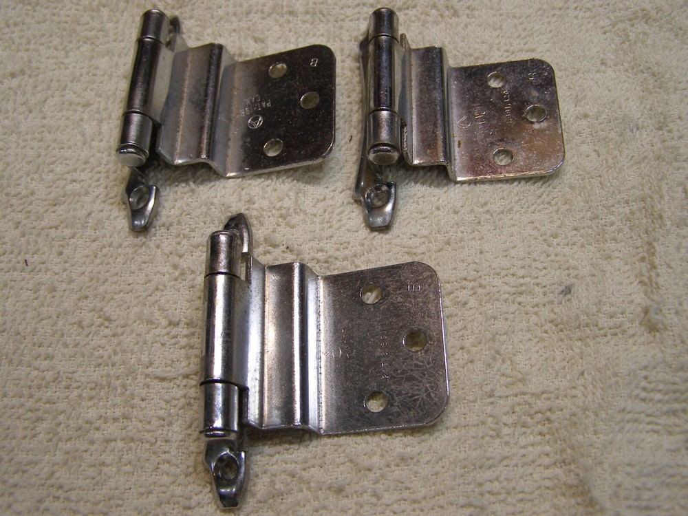 3 Nice Vintage Retro 3/8" Offset Self Closing Chrome Cabinet Hinges Spring Loade
