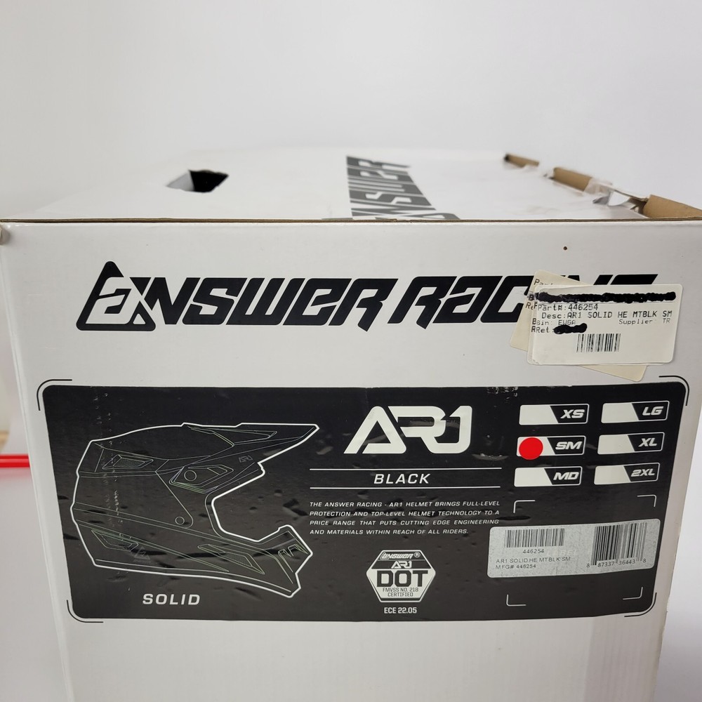 Answer Racing AR1 Biker Motorcycle Solid Helmet Size SM Matte Black 446254