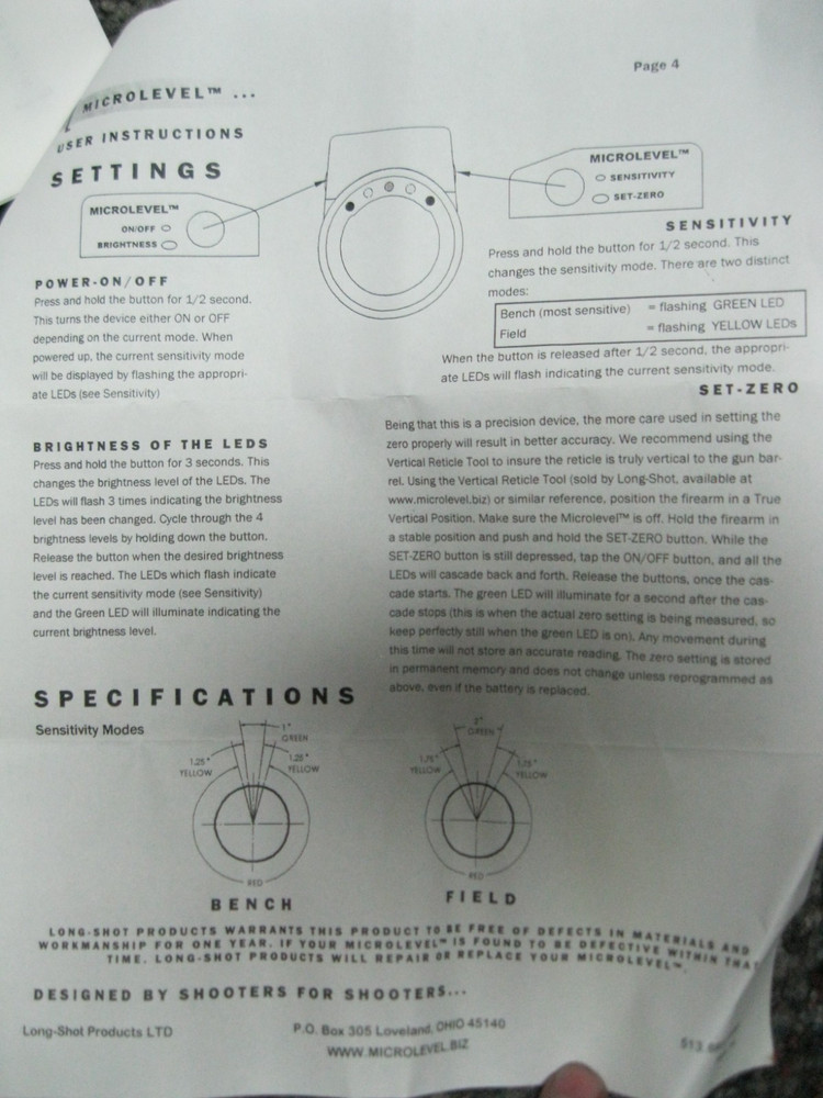 Long-Shot Products scope Microlevel. New in open box LED scope level
