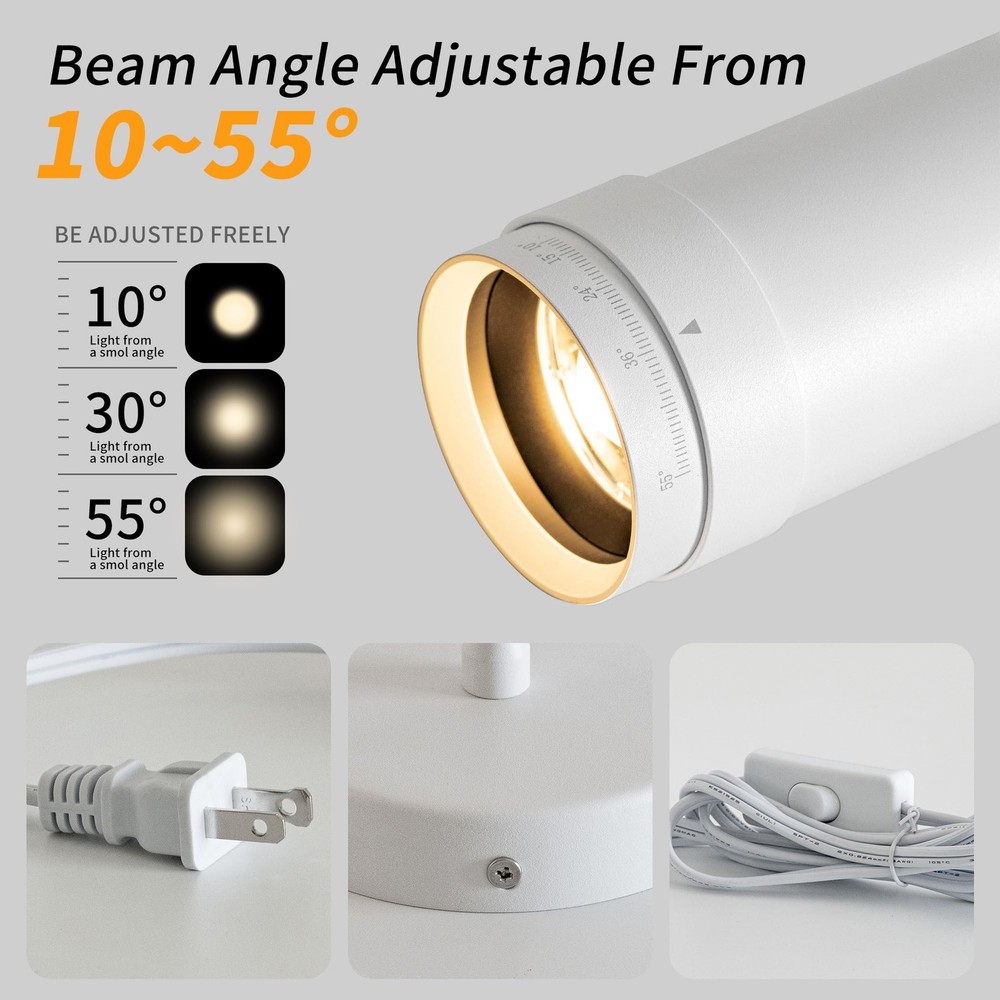 White 9W Plug-in LED Zoomable Spotlight with Switch, Adjustable Beam Angle 10...