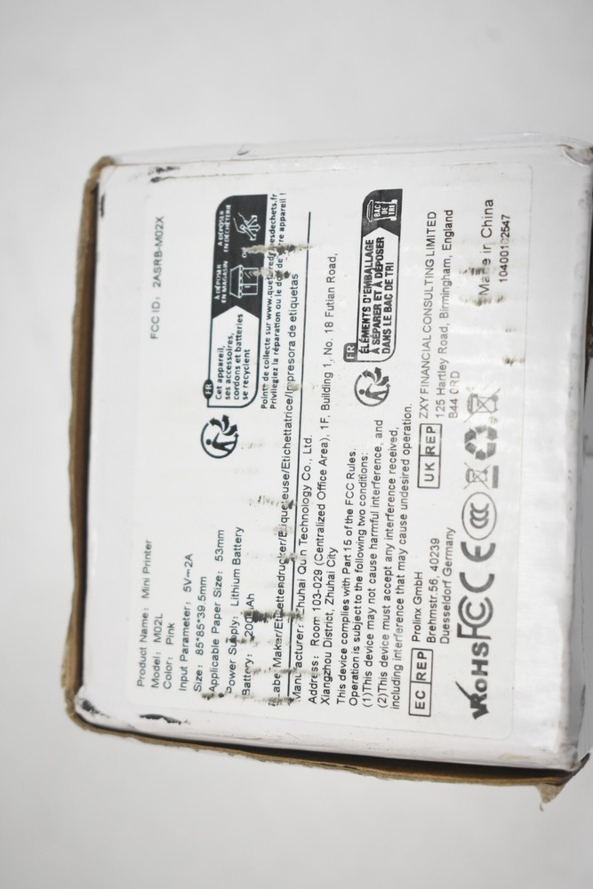 Mini Printer Sticker Maker Inkless Printer M02L Pink Lithium Battery 5V 2A