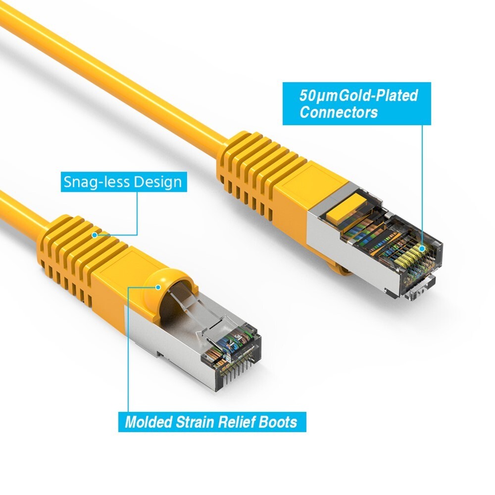 2FT Cat5E RJ45 Ethernet LAN Network FTP Shielded Patch Cable Pure Copper Yellow