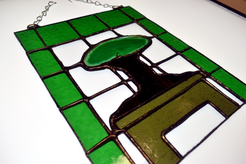 Agate Tree Stained Glass Panel Sun Catcher (#0024)