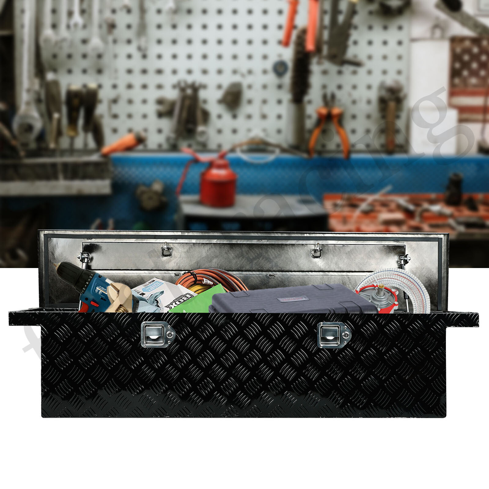 60"X12"X14" BLACK ALUMINUM PICKUP TRUCK TRUNK BED TOOL BOX TRAILER STORAGE+LOCK