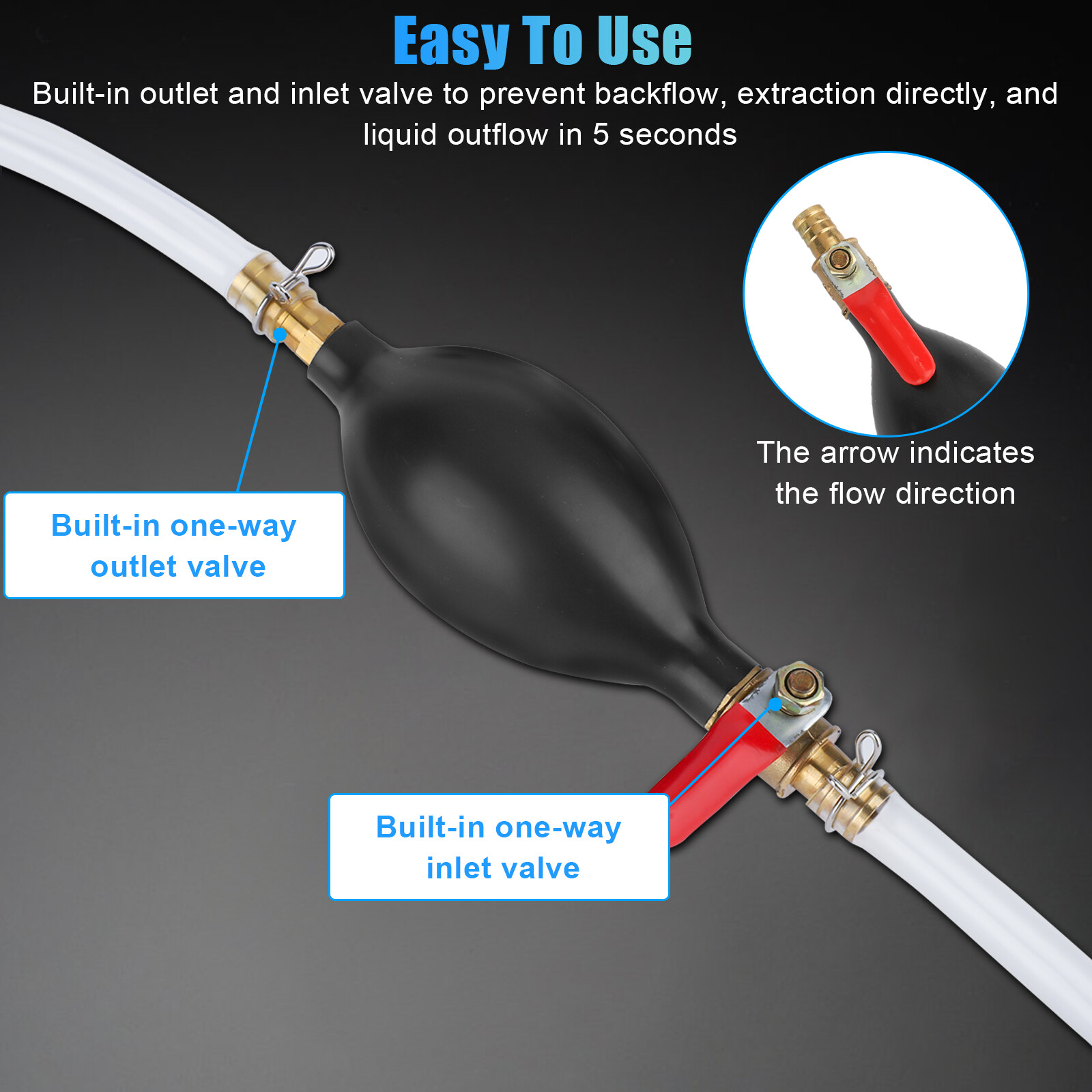 Portable Gas Transfer Siphon Pump Gasoline Hose Oil Water Fuel Petrol Hand Pump