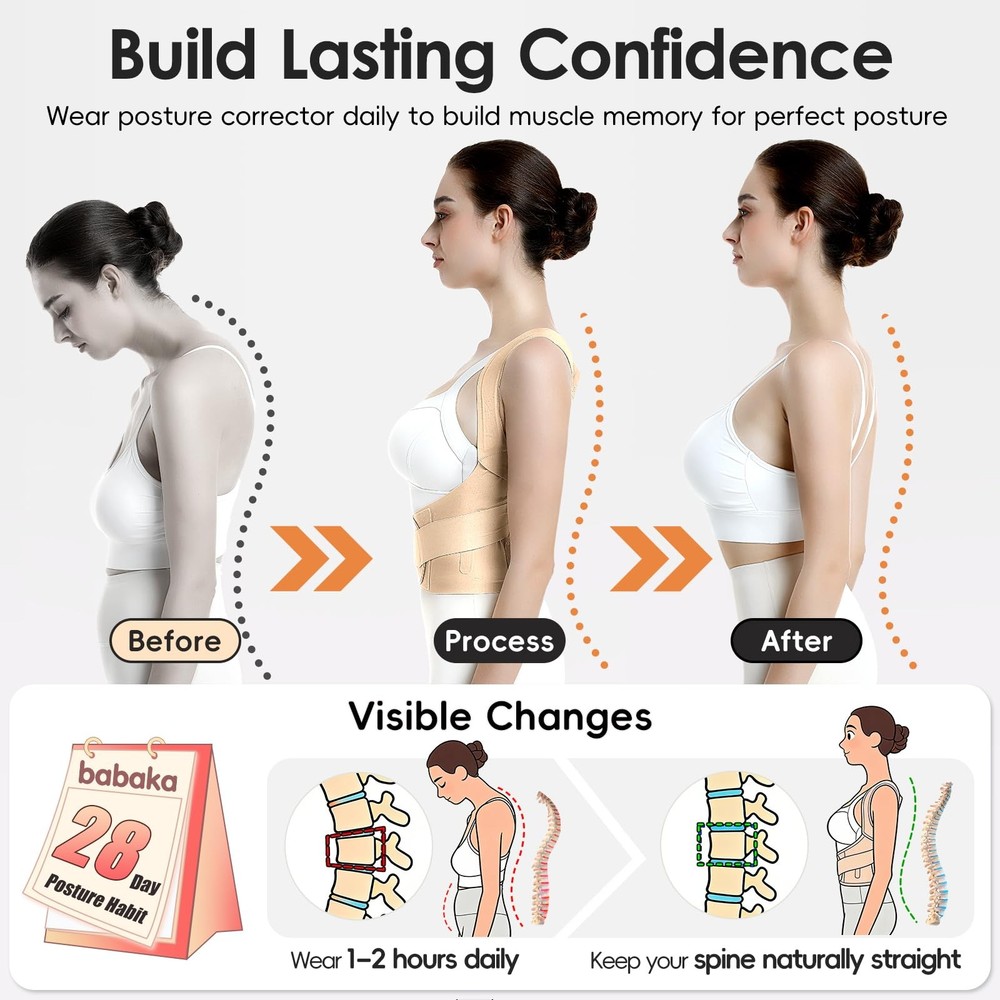 Posture Corrector for , Invisible Lightweight Adjustable Back Brace for Upper...