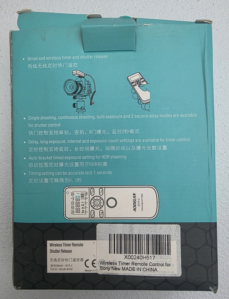 Open Box New Aodelan WTR-2 Wireless Timer Remote Shutter Release For Cameras
