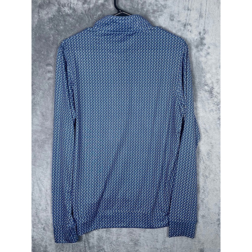 NWT TailorByrd Mens Medium Performance Quarter Zip Pullover Blue Golf Tee Print