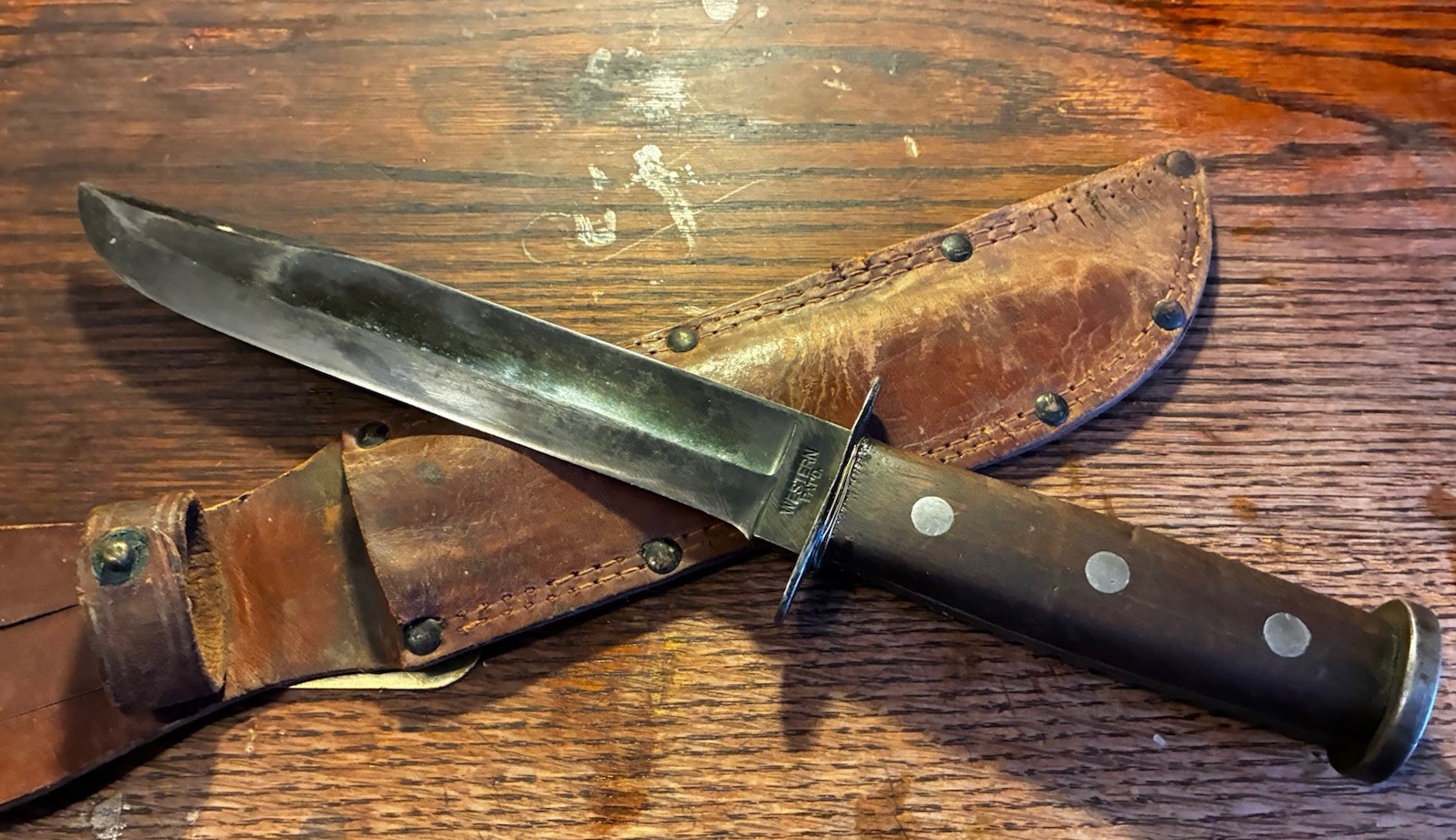 US Army USMC Marine WWII Theater Handle Western G46-8 Fighting Knife, Sheath Vtg