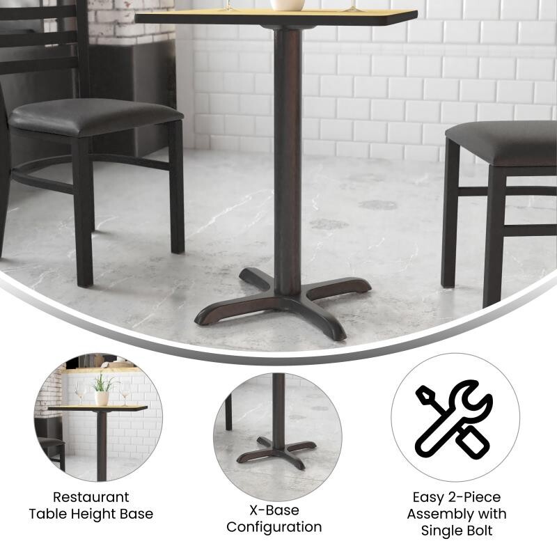 22'' x 22'' Restaurant Table X-Base with 3'' Dia. Table Height Column