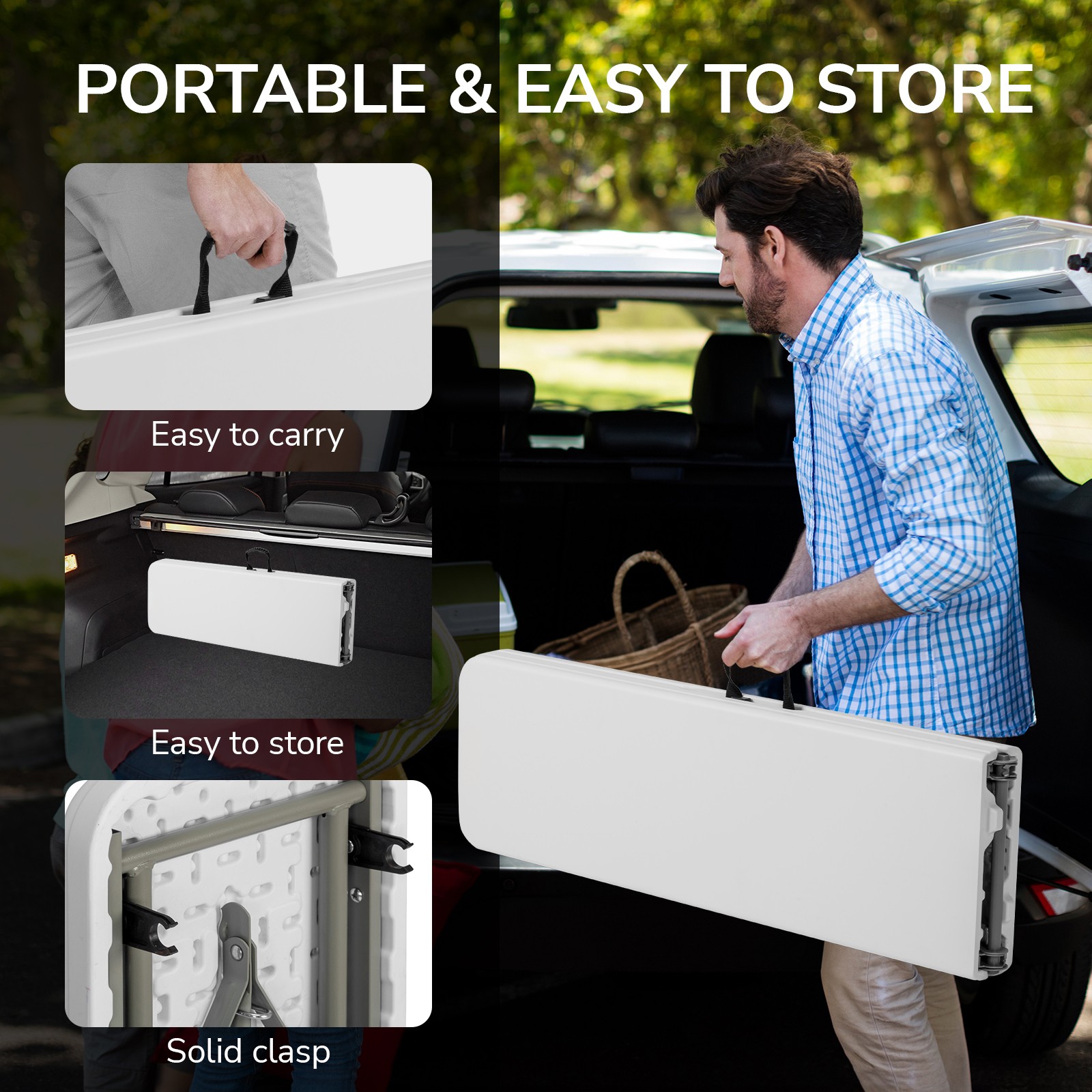 6FT Plastic Patio Foldable Bench Tabletop for In/Outdoor Garden Party Picnic