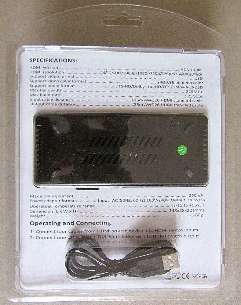 NEW~A-TECH HDMI SWITCH 4x1 w/REMOTE & CABLE