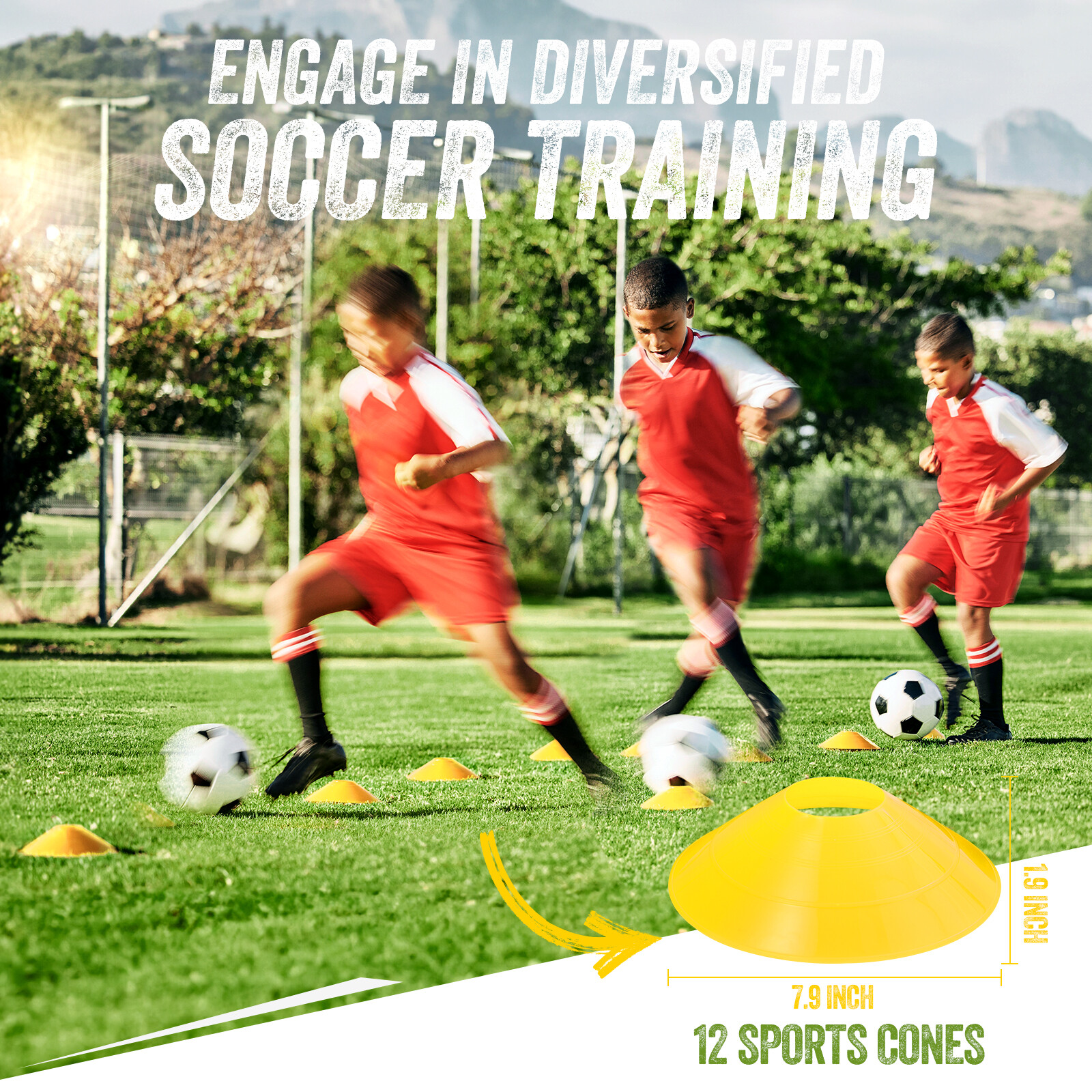 Portable Soccer Goal Net for Teens Adults 12x6FT Soccer Net with Ladder 12 Cones