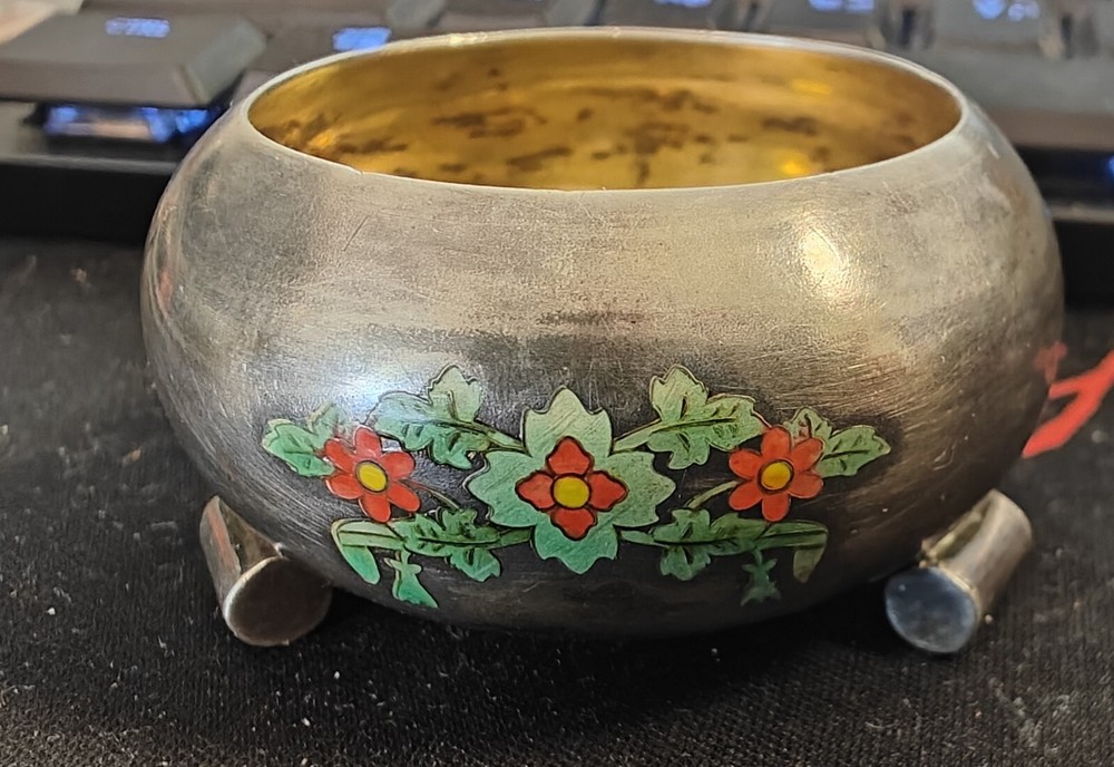 russian silver 84 enamel salt