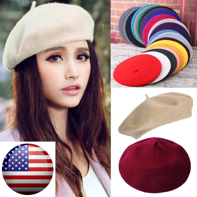 New Warm French Style Lightweight Casual Classic Beanie Solid Color Wool Beret