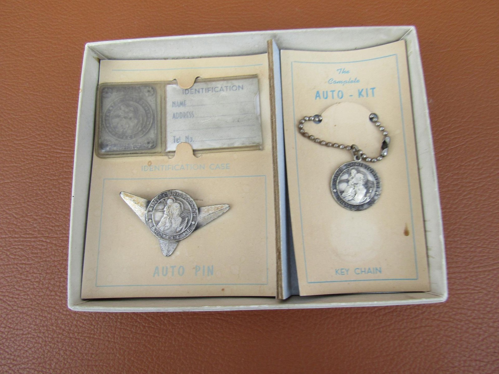 Vintage Orig NOS Dashboard Jesus & St. Christopher ID Auto Kit Chevy Ford Mopar