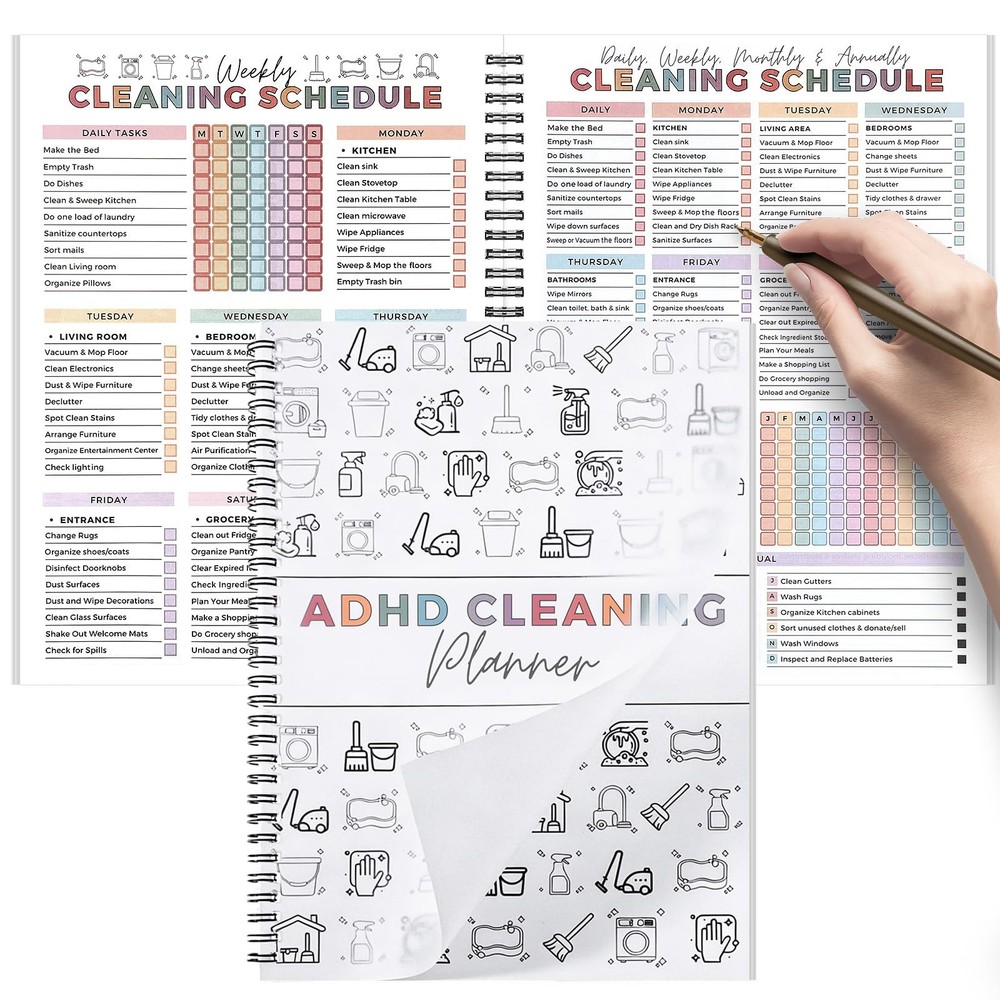 Cleaning Schedule Planner set ADHD Organizational Tracker Notebook