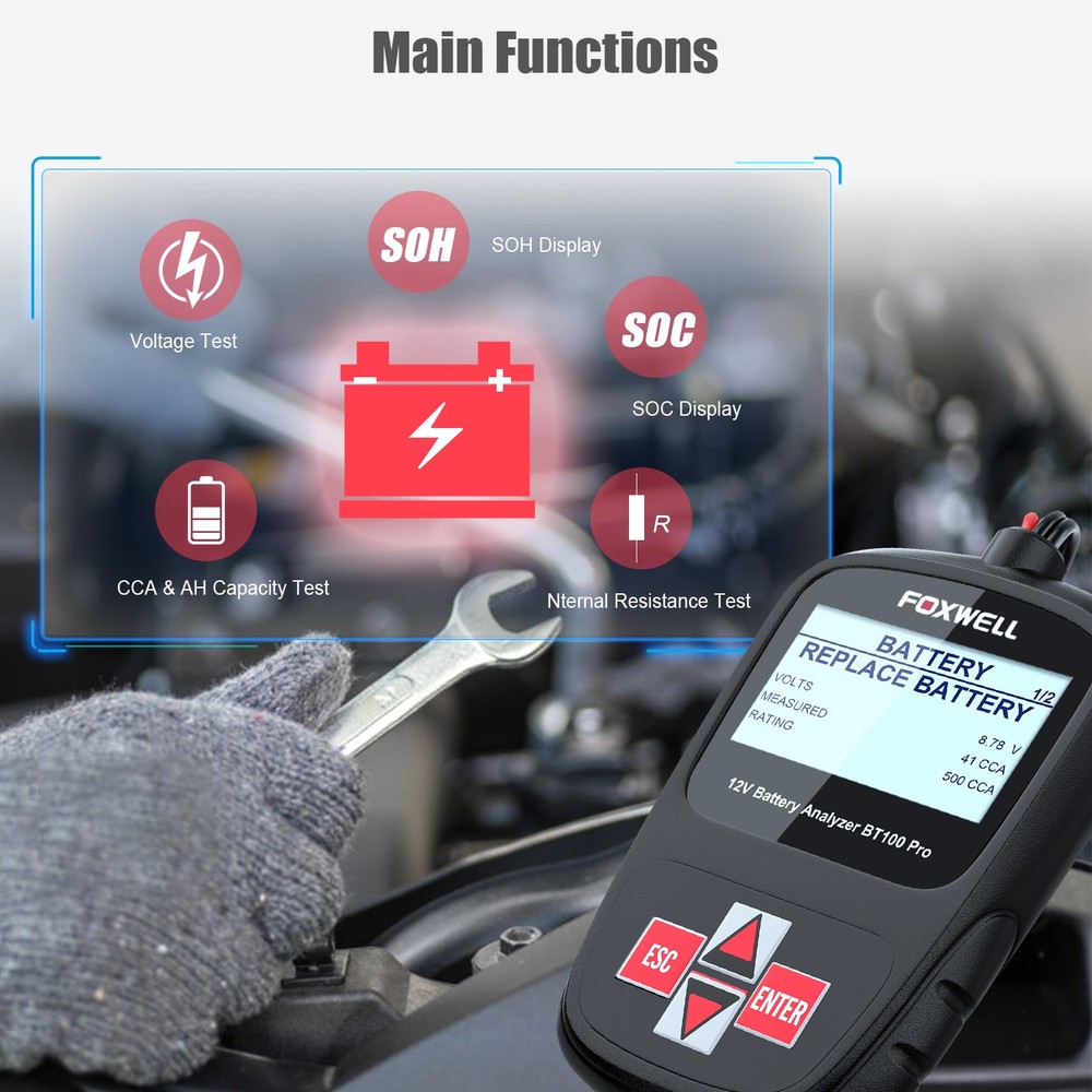 FOXWELL BT100 Pro Code Reader Battery Tester Cranking Charging Voltage Tester