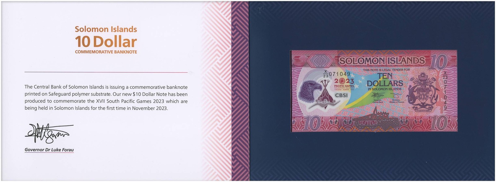 Solomon Islands 10 Dollars, 2023, P-39, UNC, Commemorative, Polymer, w/ Folder