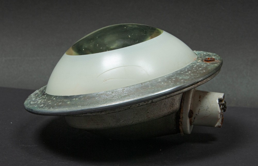 OLD Machine Age Art Deco Inner Train Ceiling Light Railroad Henry Dreyfus