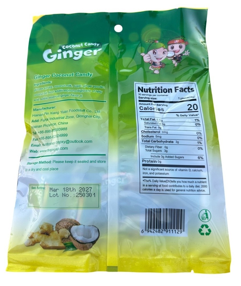 Ginger Coconut Candy (Ginger Coconut 4.2 Oz, 3 Pack) ⭐️⭐️⭐️⭐️⭐️