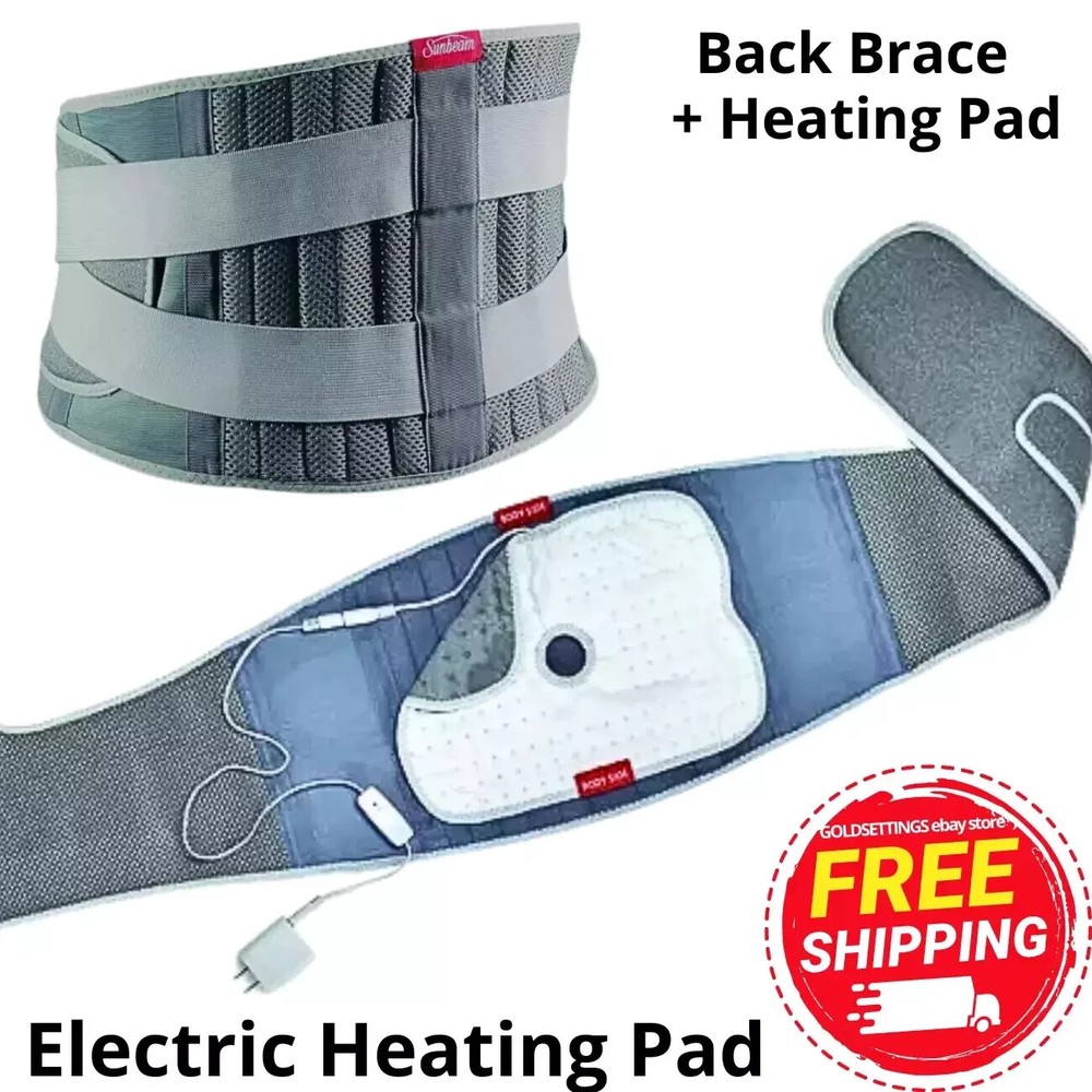 Sunbeam Back Brace + Heating Pad Select Relief System Back Therapy Bundle NW