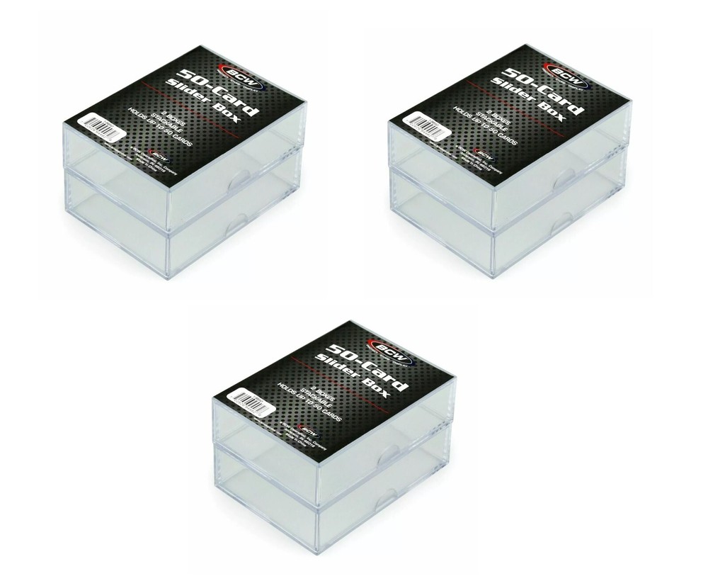 (6 Boxes) BCW 50 Card Size Slider Box Stackable Trading Card Storage Case 3x2