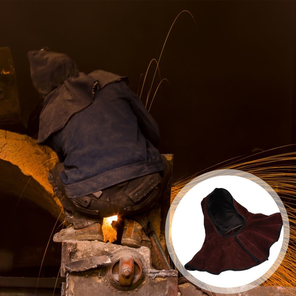 Welding Protective Cap Cowhide Hood with Neck Drape for Work